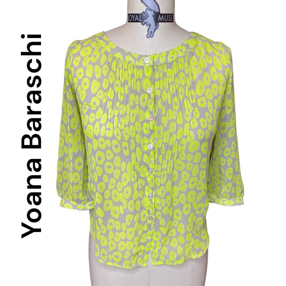 Yoana Baraschi sold at Anthropologie Top To Elbow Sleeves Chartreuse & Gray Sz S